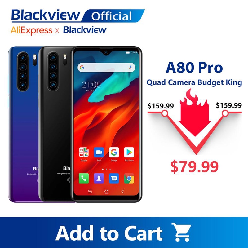 Global Version Blackview A80 Pro Quad Rear Camera Octa Core 4GB+64GB Mobile Phone 6.49' Waterdrop 4680mAh 4G Celular Smartphone on AliExpress