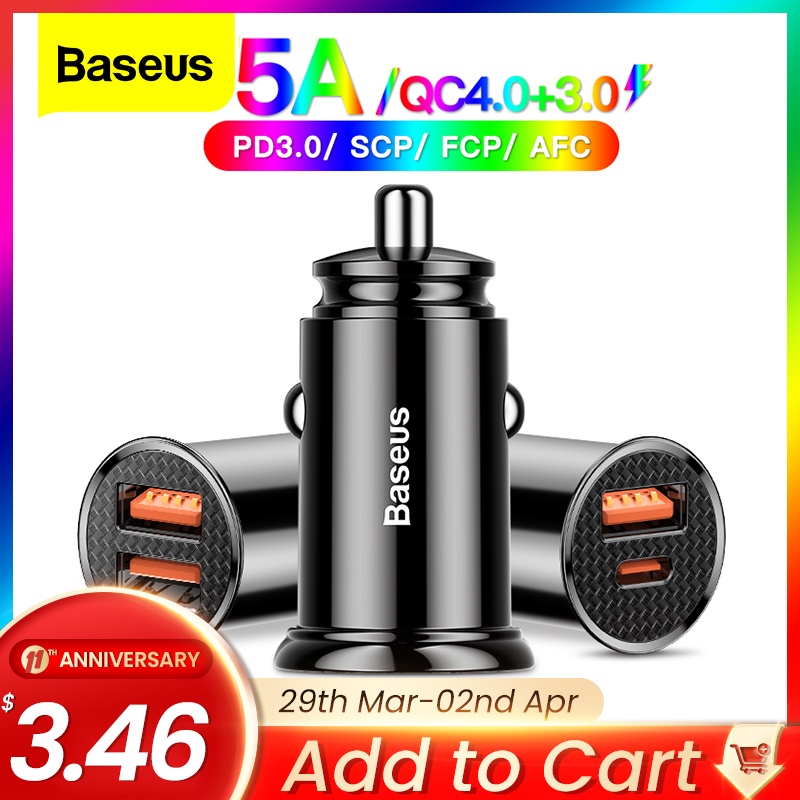 Baseus USB Car Charger Quick Charge 4.0 QC4.0 QC3.0 QC SCP 5A PD Type C 30W Fast Car USB Charger For iPhone Xiaomi Mobile Phone|Car Chargers| - AliExpress