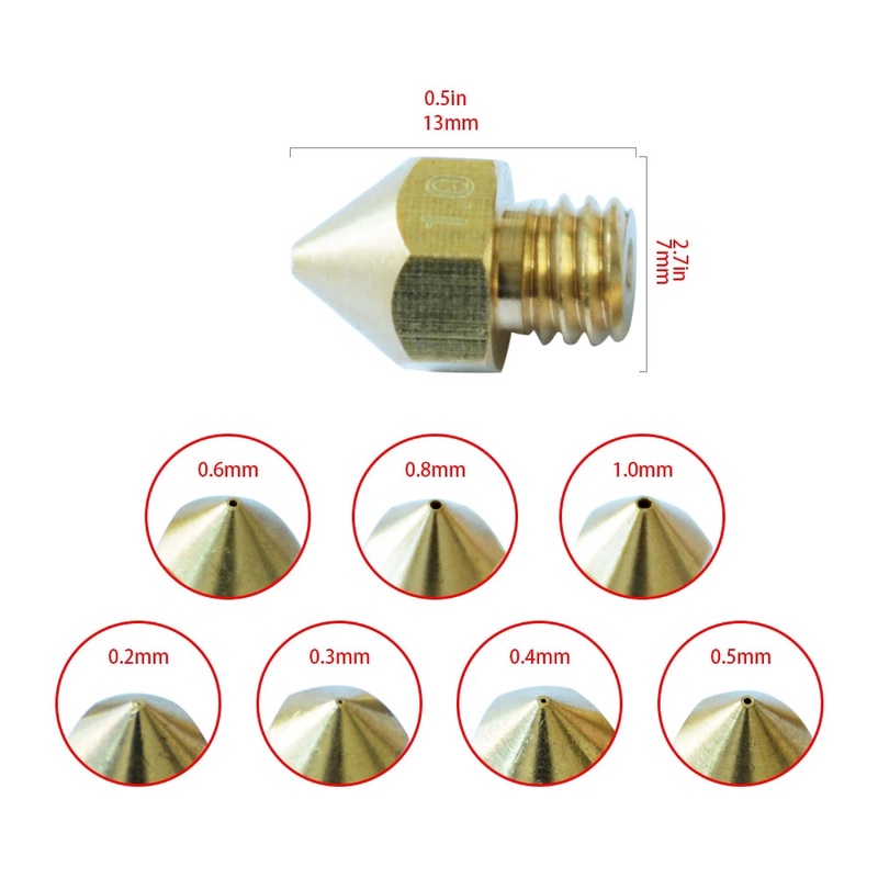Tronxy 1pc Mk8 M6 Nozzle 0.2 0.3 0.4 0.5 0.6 0.8 1.0mm J-head Extrusion Nozzle For 1.75mm Filament 3d Printer Copper Nozzle - 3d Printer Parts & Accessories - AliExpress