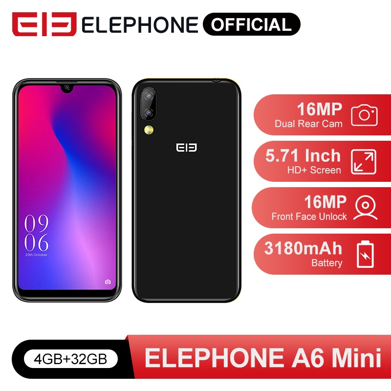 Elephone A6 mini 4GB 32GB Smartphone Android 9.0 5.71 Inch waterdrop Screen MT6761 Quad Core HD+16MP 3180mah 4G Mobile Phone|Cellphones| - AliExpress
