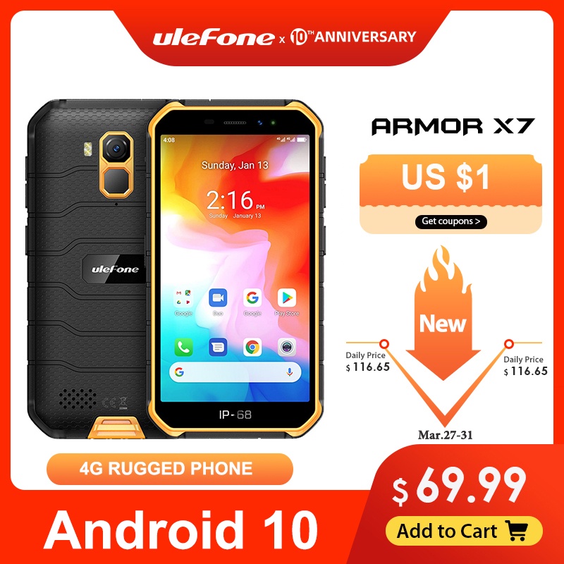 Ulefone Armor X7 5.0 inch Android10 Rugged Waterproof Smartphone Cell Phone 2GB 16GB ip68 Quad core NFC 4G LTE Mobile Phone|Cellphones| | - AliExpress