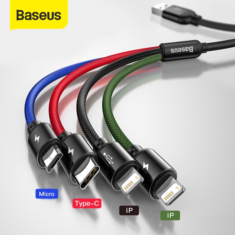 Baseus 3 in 1 USB Cable Type C Cable for Samsung S20 Xiaomi Mi 9 4 in 1 Cable for iPhone 12 X 11 Pro Max Charger Micro USB Cable|Mobile Phone Cables| - AliExpress