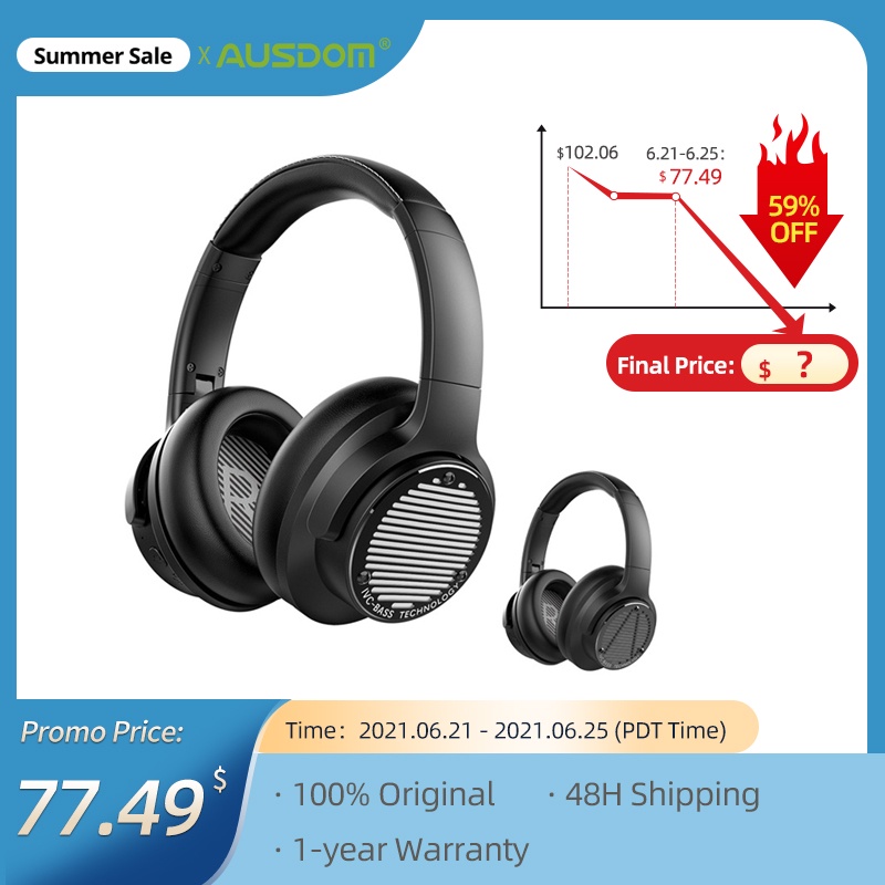 [Original]AUSDOM BASS ONE Wireless Active Noise Cancelling Headphones with Super Deep Bass Bluetooth 5.0 Headphones Headset|Bluetooth Earphones & Headphones| - AliExpress