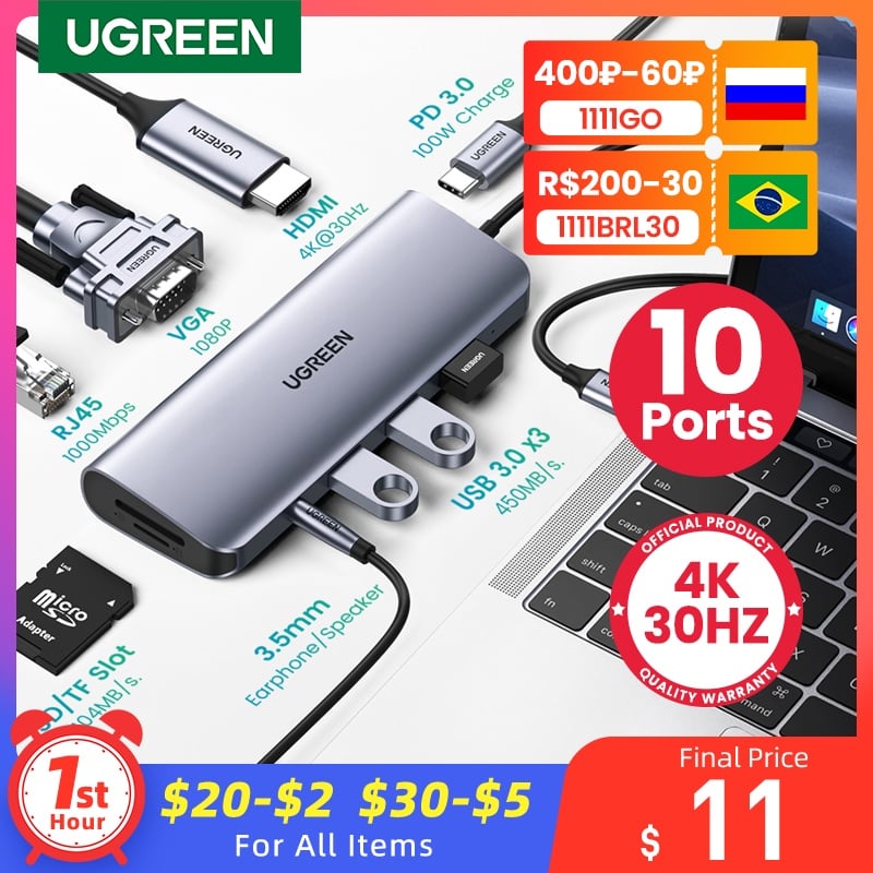UGREEN USB HUB C HUB HDMI Adapter 10 in 1 USB C to USB 3.0 Dock for MacBook Pro Accessories USB C Type C 3.1 Splitter USB C HUB|hub usb 3.0|hub usbusb hub - AliExpress