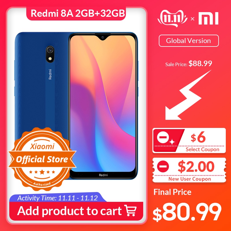 Global Version Xiaomi Redmi 8A smartphone 2GB 32GB 5000mAh high capacity battery 6.22