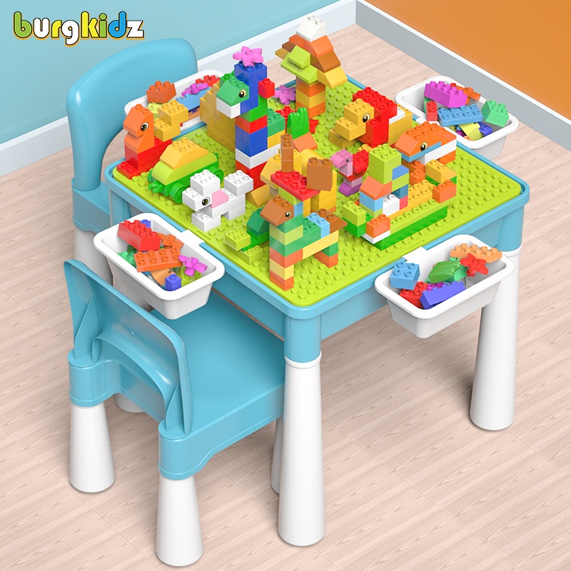 Kids Activity Table With 128 PCS Big Building Blocks Compatible Dupoled Educational Children Table Large Block Toys For Girl Boy|Blocks| - AliExpress