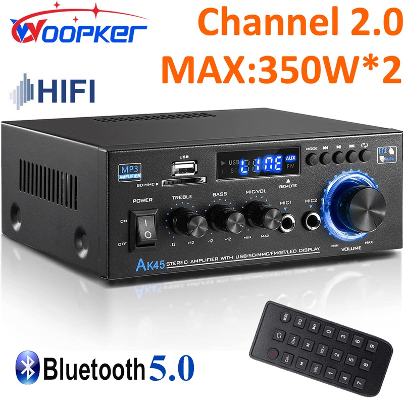 Woopker HiFi Digital Amplifier AK45 Bluetooth MP3 Channel 2.0 Sound AMP Support 90V 240V for Home Car MAX 350W*2| | - AliExpress
