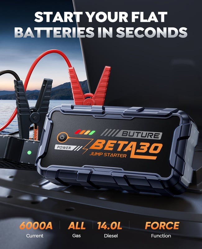 BUTURE 6000A Car Jump Starter Power Bank 18W Portable Battery 26800 mAh Car Battery Emergency Boosters BETA30