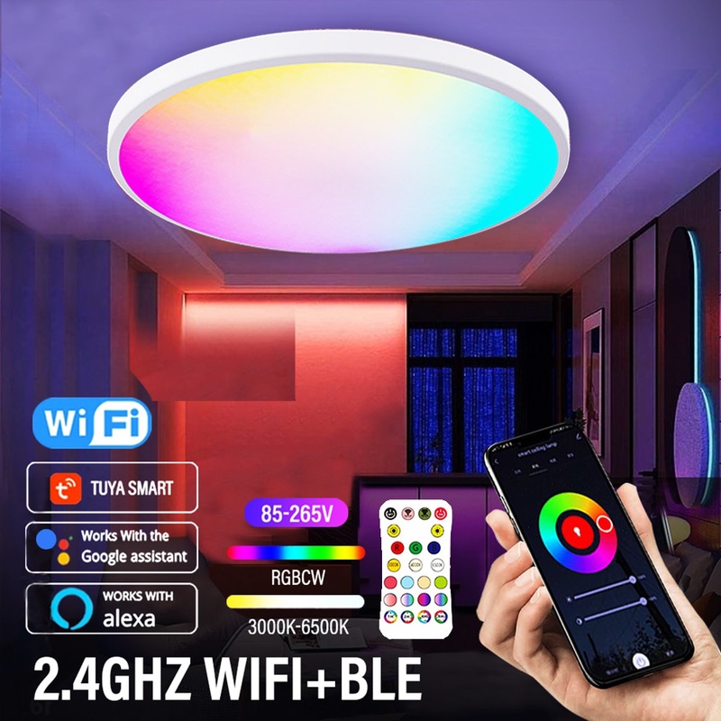 Smart WIFI LED Round Ceiling Light RGBCW Tuya APP Dimmable Compatible with Alexa Google Assistant for Bedroom| | - AliExpress