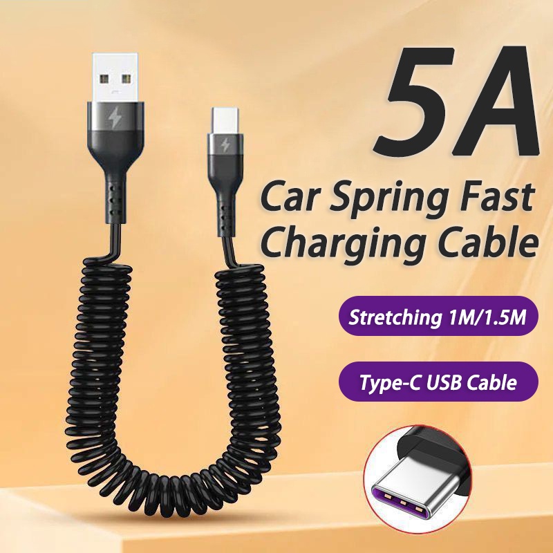 66w 5a Fast Charging Type C Cable 3a Micro Usb Spring Car Usb Cable For Iphone Cable For Samsung Xiaomi Redmi Phone Accessories - Mobile Phone Cables - AliExpress