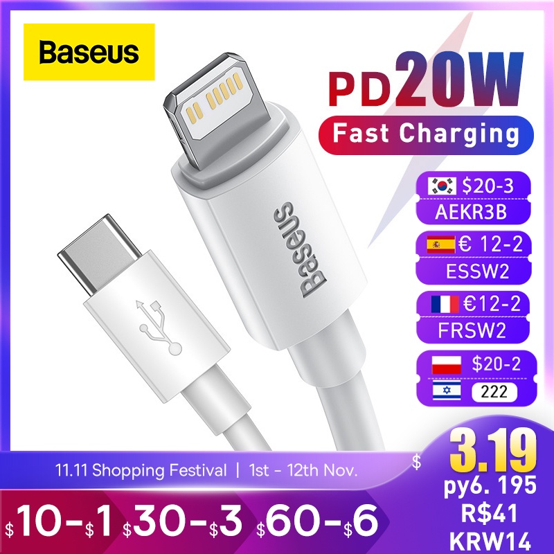Baseus USB Type C PD 20W Cable for iPhone SE 11 Pro X XS 8 Fast USB C Cable for iPhone Charging Cable USB Type C Cable Wire Code|Mobile Phone Cables| - AliExpress