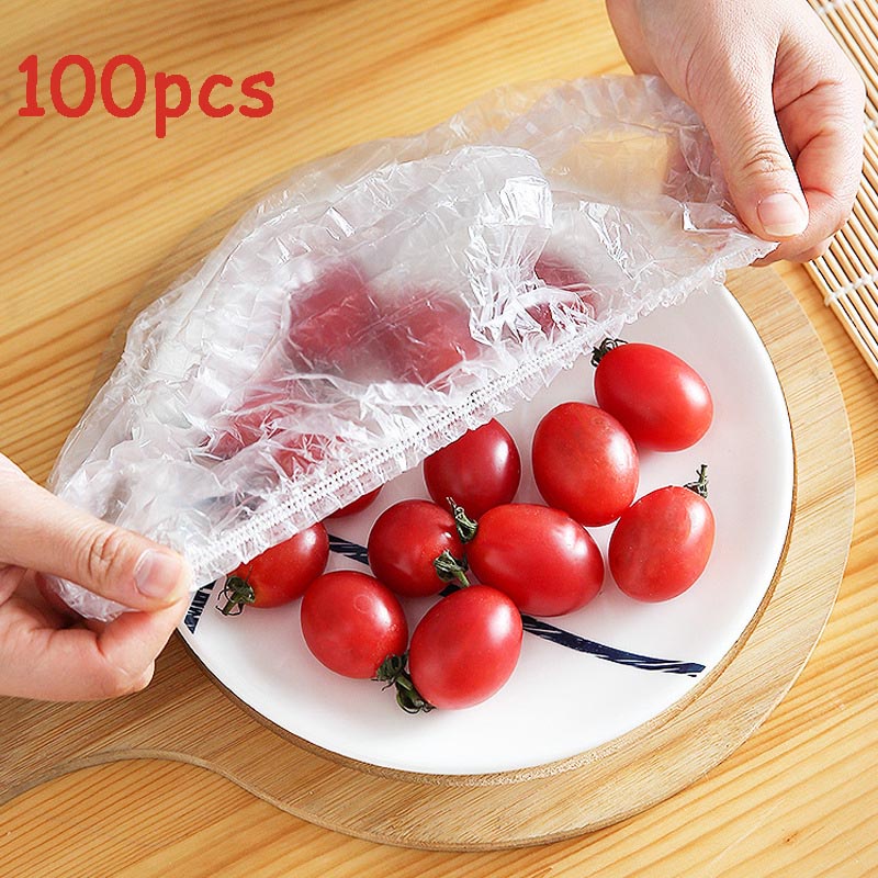100pcs Disposable Food Cover Plastic Wrap Elastic Lids Fruit Storage Kitchen - Saran Wrap & Plastic Bags - Aliexpress