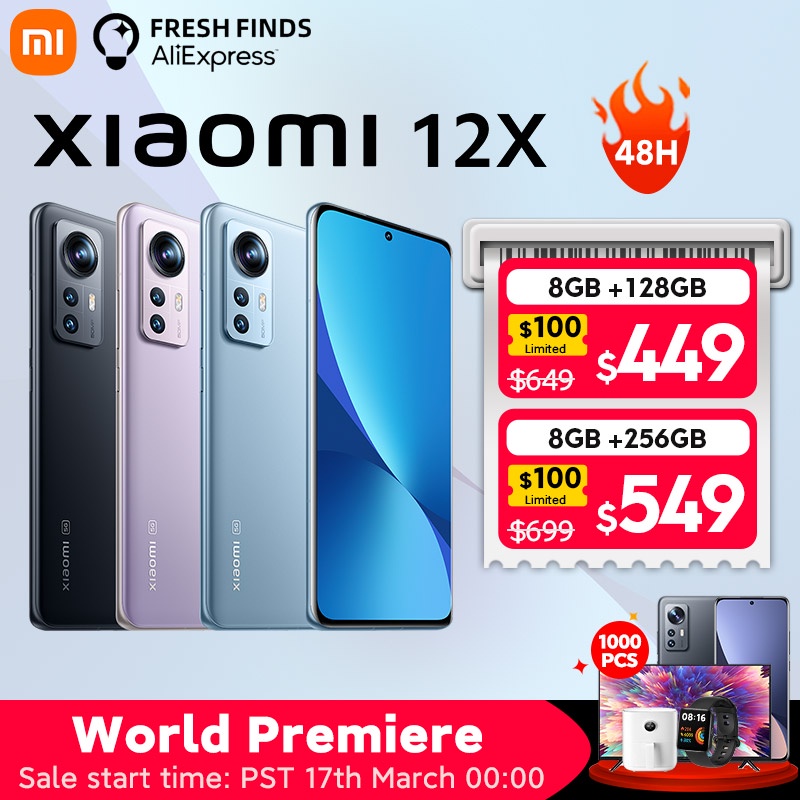 【World Premiere】Global Version Xiaomi 12X 8GB 128GB/8GB 256GB NFC 5G Smartphone Snapdragon 870 120Hz 6.28