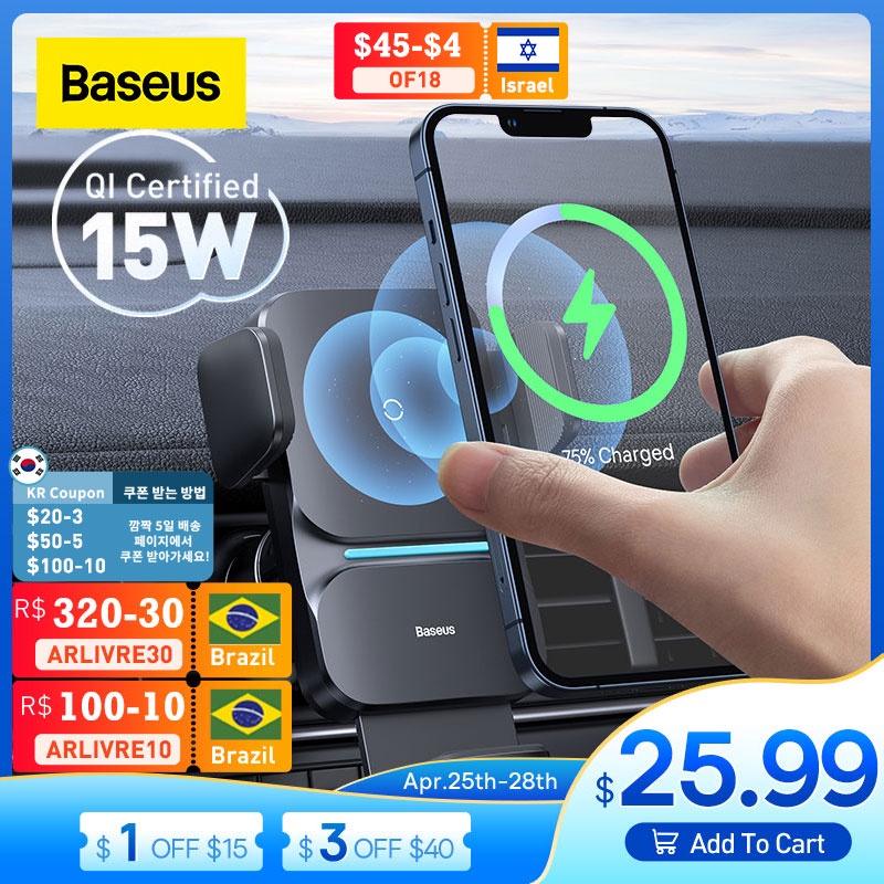 Baseus Automatic Alignment Car Phone Holder Wireless Charger For Samsung Iphone Xiaomi Phone Holder Car Holder Air Vent Holder - Holders & Stands - AliExpress
