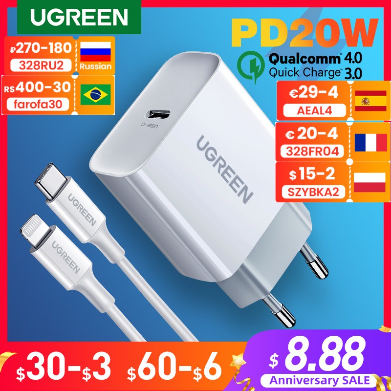 UGREEN Quick Charge 4.0 3.0 QC PD Charger 20W QC4.0 QC3.0 USB Type C Fast Charger for iPhone 13 12 Xs 8 Xiaomi Phone PD Charger|Mobile Phone Chargers| - AliExpress
