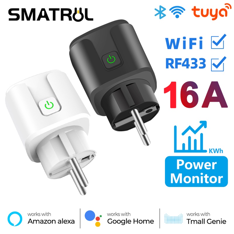 SMATRUL Tuya WiFi RF433 EU Smart Socket Plug Outlet 16A Adapter Power Monitor Wireless Remote Control APP For Google Home Alexa|Electrical Sockets| - AliExpress