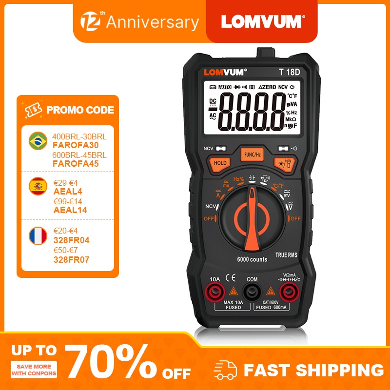 LOMVUM TRUE RMS Multimeter 6000 COUNTS High Precision Digital Multimeter NCV Smart Multimeter Auto Ranging AC/DC Flashlight|Multimeters| - AliExpress