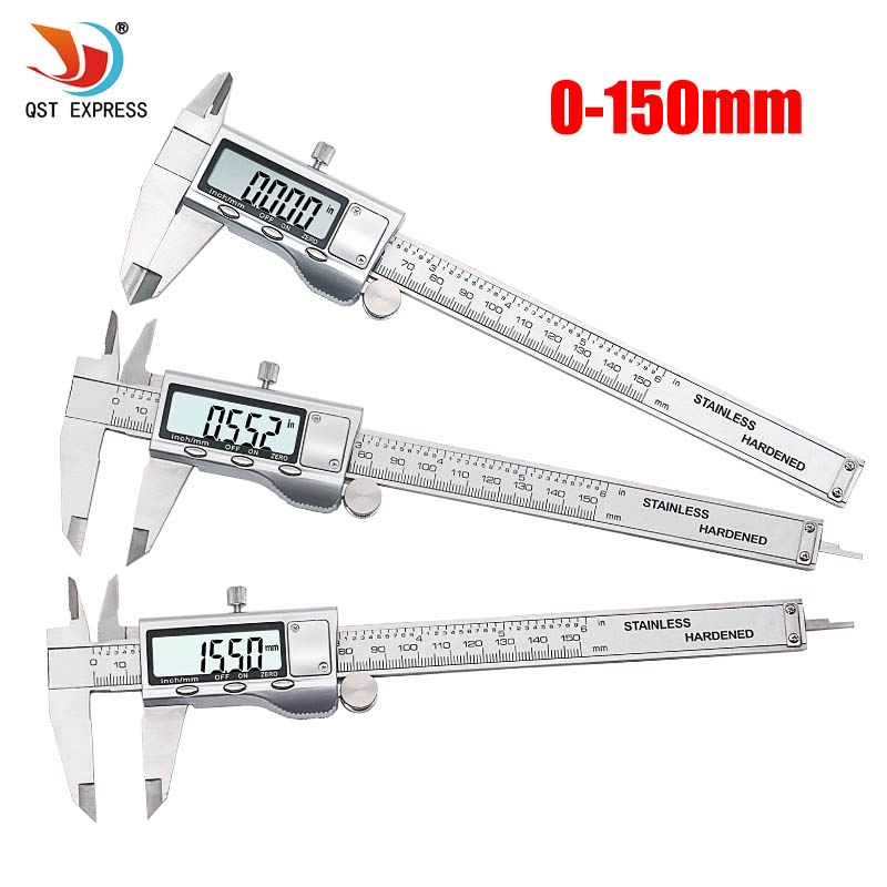 QST EXPRESS Metal 6-Inch 150mm Stainless Steel Electronic Digital Vernier Caliper Micrometer Measuring