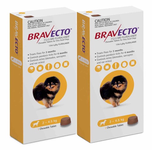 Bravecto Flea and Tick Chew for Dogs 4.4-9.9 lbs (2-4.5 kg) - Yellow 2 Chews | Sierra Pet Meds