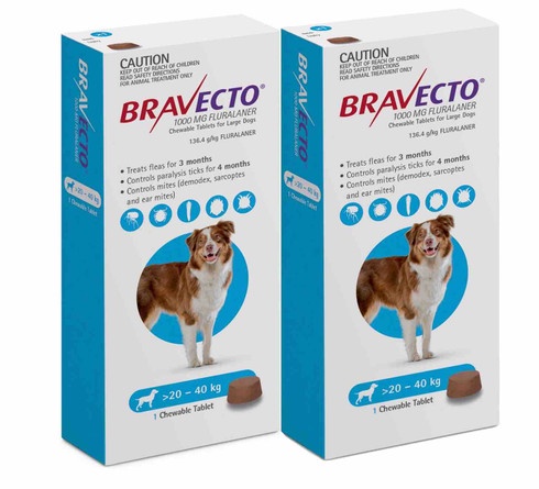 Bravecto Flea and Tick Chew for Dogs 44-88 lbs (20-40 kg) - Blue 2 Chews | Sierra Pet Meds