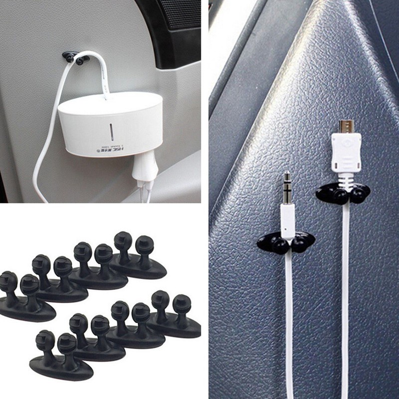 8Pcs Car Charger Line Headphone/USB Cable black Car Clip Interior Accessories