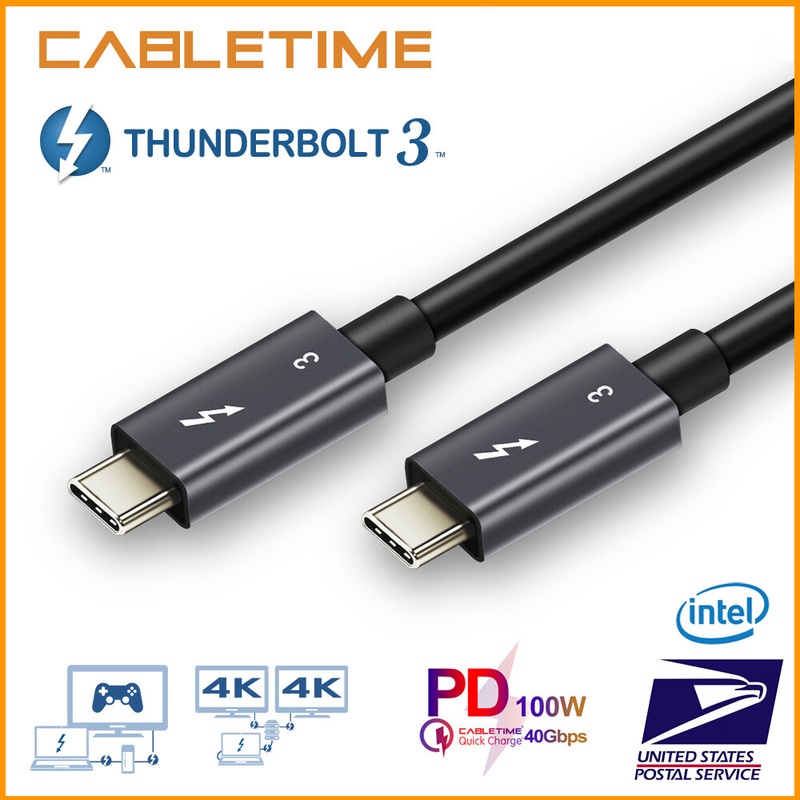 [Certified] Thunderbolt 3 Cable Type C to Type C PD Fast Charging 100W/60Hz Data