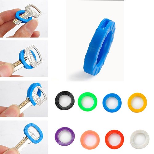 8pcs Trendy Home Mixed Color Round Silicone Key Covers Keys Cap Keyring