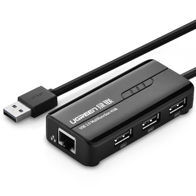 USB 2.0 to RJ45 Lan Card Ethernet Network Cable Adapter +3 Ports USB Hub for PC