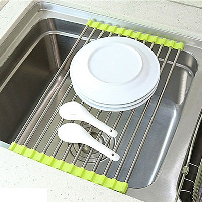 Kitchen Sink Rack Stainless Steel Foldable Dish Cutlery Drainer Drying Holder