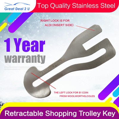 1xMarket Removable Shopping Trolley Key  Retractable COIN SLOT  WOOLWORTHS COLES