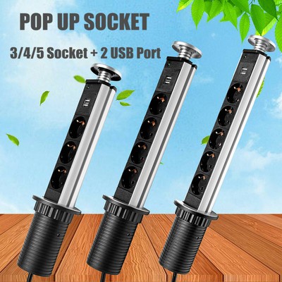 3/4/5 EU Electrical Pull-Up Power Outlet Socket 2 USB Kitchen Home Worktop