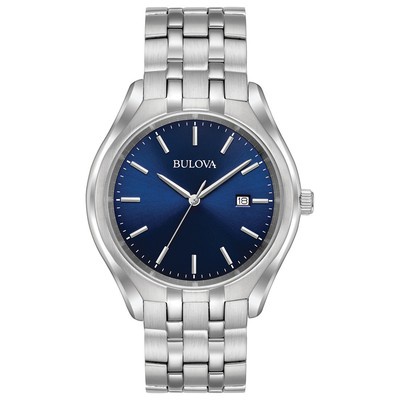 Bulova Men's 96B268 Quartz Blue Dial Date Window Silver-Tone Bracelet 41mm Watch
