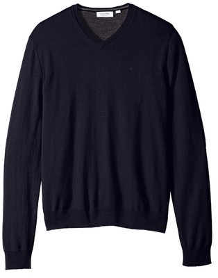 Calvin Klein NEW Navy Blue Mens Size Large L V-Neck Knit Wool Sweater $89 047