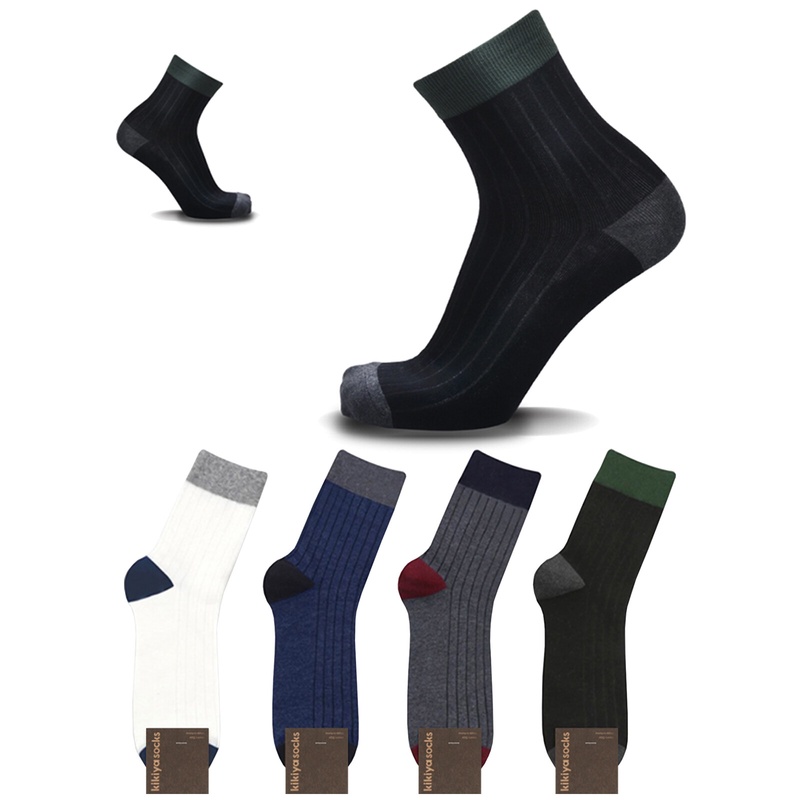 KIKIYA Mens Business Socks Mid Calf Simple Lot Casual Ribbed Dress Cotton Crew