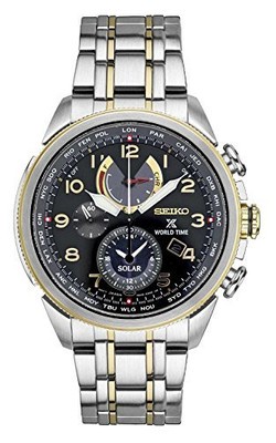 Seiko Men's Prospex World Time Solar Chronograph Silvertone Watch