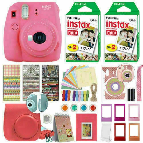 Fujifilm Instax Mini 9 Instant Film Camera Flamingo Pink + 40 Film Deluxe Bundle