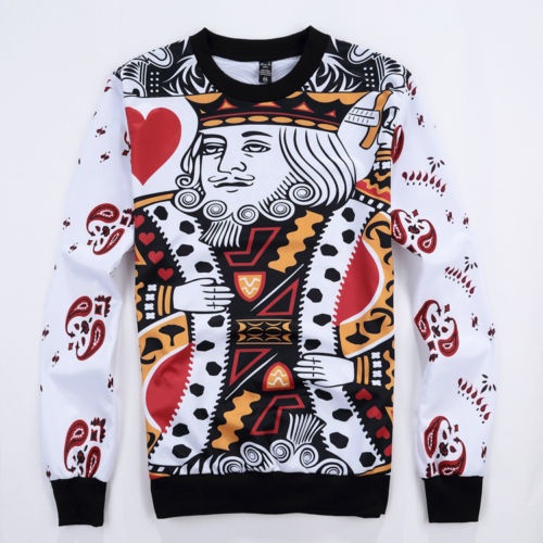long-sleeve sweater casual 3D poker king of hearts print men sweatshirt pullover