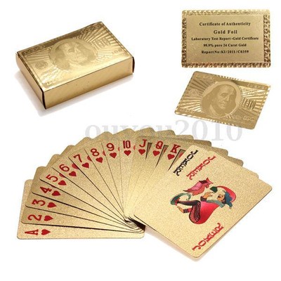 Certified Grade 24K Gold Foil Plated Waterproof Game Poker Grid Pattern Cards