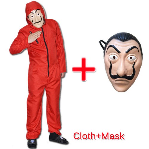 Salvador Dali La Casa De Papel Money Heist Red Jumpsuit Mask Costume Cosplay New