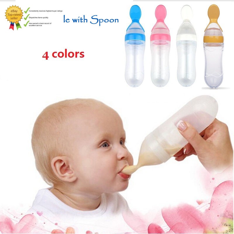 Silicone Baby Feeding Bottle 90ml with Spoon Bottle Baby Paciffier Kids Nipple