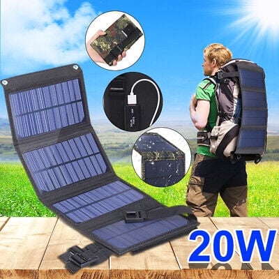 20W USB Solar Panel Folding Power Bank Outdoor Camping Hiking Battery Charger