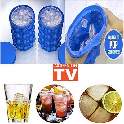 Blue Ice Cube Maker Genie Saving Space Hold 120 Cubes Buckets Barware Kitchen X2