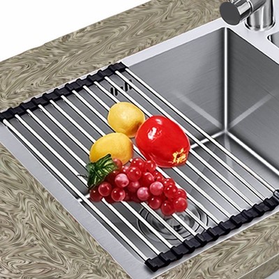 OVER THE SINK KITCHEN DISH DRAINER DRYING RACK ROLL-UP FOLDINNG STAINLESS STEEL