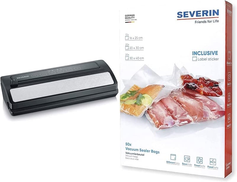 SEVERIN Vacuum Sealer with Integrated Cutter (Includes 1 Roll Vacuum Foil, 5 Vacuum Sealer Bags, 30 cm) Black, FS 3611 & ZB 3625 Vacuum Sealer Bags Value Pack (50 Pieces in Different Sizes) : Amazon.de: Home & Kitchen