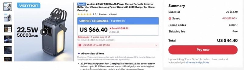 Vention 22.5W 50000mAh Power Station Portable External Battery