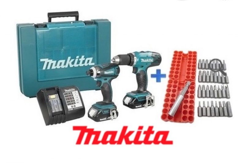 סט 18V מקדחה+אימפקט, 2 סוללות 1.5AH ומטען DLX2141Q1 +סט 32 ביטים תוצרת MAKITA | מברגות ומקדחות מקצועיות | קמחי כלי עבודה