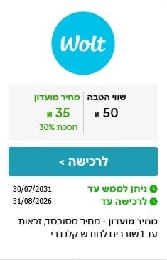 שובר בשווי ₪50 ב-WOLT במחיר מיוחד לחברי המועדון | ISRACARDTOP