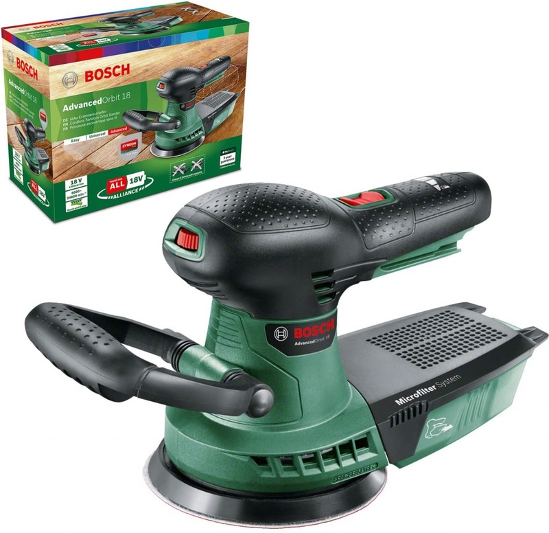 Bosch Cordless Random Orbit Sander AdvancedOrbit 18 (without battery, sanding pad diameter: 125 mm, 18 Volt System, in carton packaging) : Amazon.de: DIY & Tools