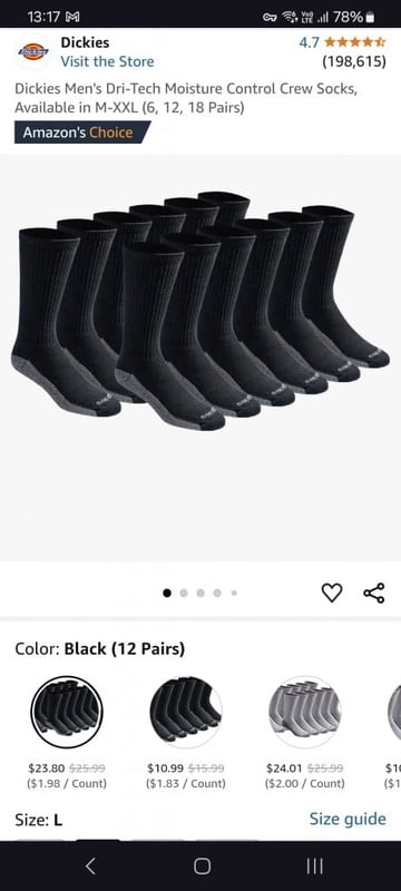 Amazon.com: Dickies Men's Dri-Tech Moisture Control Crew Socks, Available in M-XXL (6, 12, 18 Pairs) : Clothing, Shoes & Jewelry