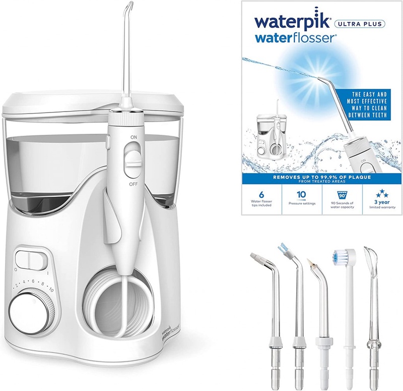 Waterpik Ultra Plus Water Flosser with 5 Tips and Advanced Pressure Control System with 10 Settings, Dental Plaque Removal Tool, White (WP-150UK) : Amazon.co.uk: Health & Personal Care